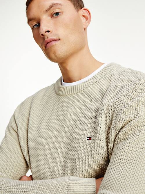 Tommy Hilfiger Textured Relaxed Fit Jumper Pulóverek Férfi Khaki | TH468ZEQ