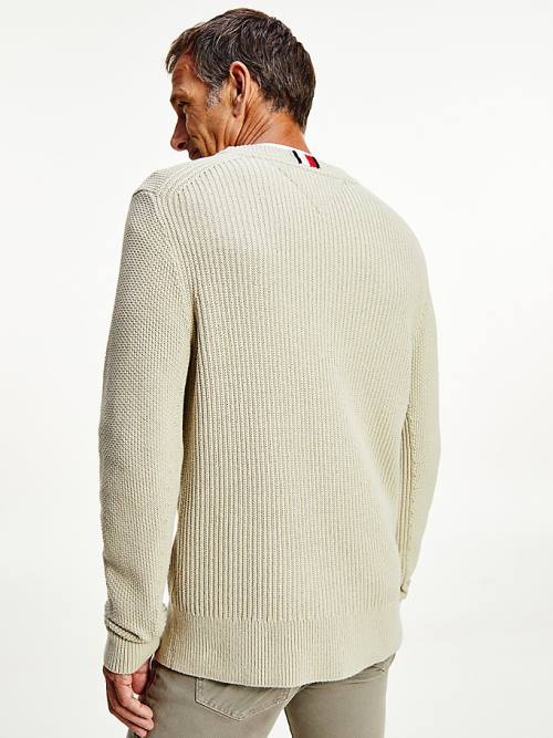 Tommy Hilfiger Textured Relaxed Fit Jumper Pulóverek Férfi Khaki | TH468ZEQ