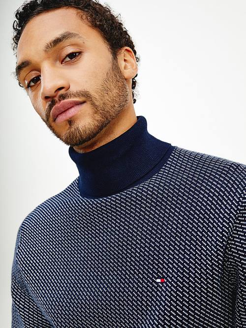 Tommy Hilfiger Textured Roll Neck Jumper Pulóverek Férfi Kék | TH916IYJ