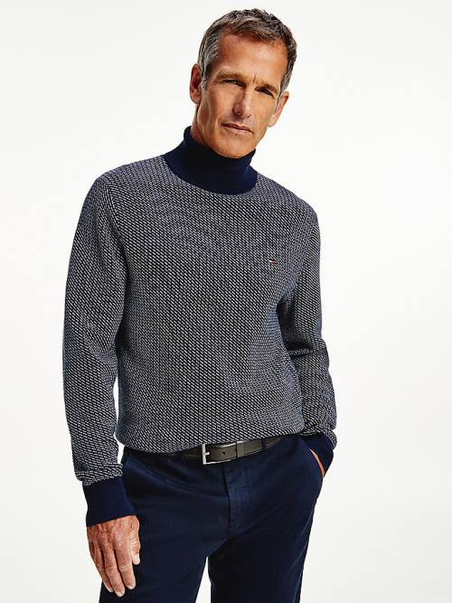 Tommy Hilfiger Textured Roll Neck Jumper Pulóverek Férfi Kék | TH916IYJ