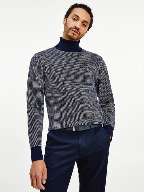 Tommy Hilfiger Textured Roll Neck Jumper Pulóverek Férfi Kék | TH916IYJ