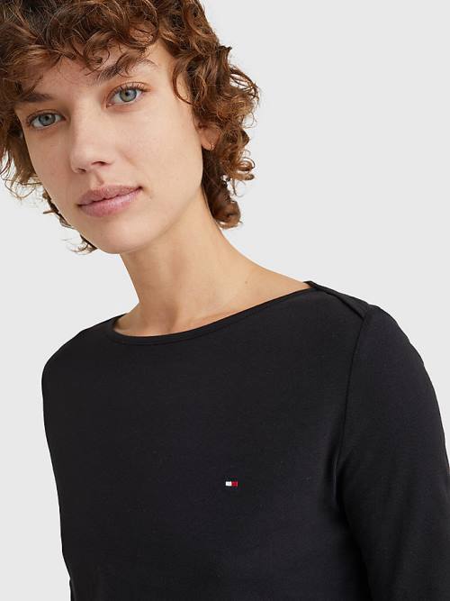 Tommy Hilfiger Three-Quarter Sleeve Slim Fit Póló Női Fekete | TH584IXZ