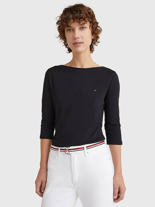 Tommy Hilfiger Three-Quarter Sleeve Slim Fit Póló Női Fekete | TH584IXZ