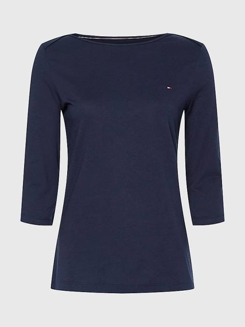 Tommy Hilfiger Three-Quarter Sleeve Slim Fit Póló Női Kék | TH659UZS