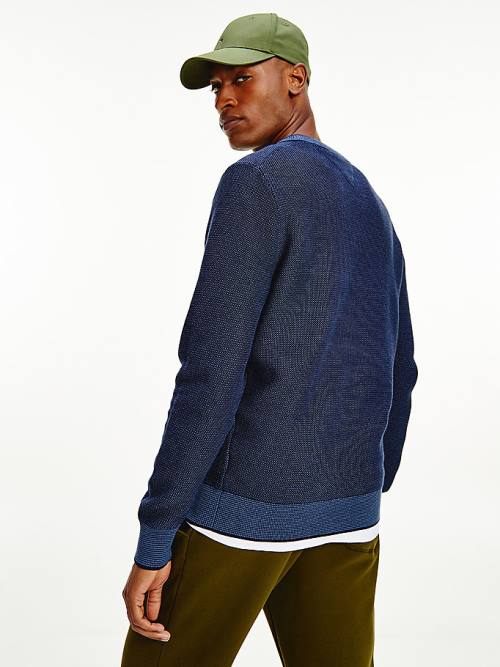 Tommy Hilfiger Three-Tone Organic Pamut Jumper Pulóverek Férfi Kék | TH856QIS