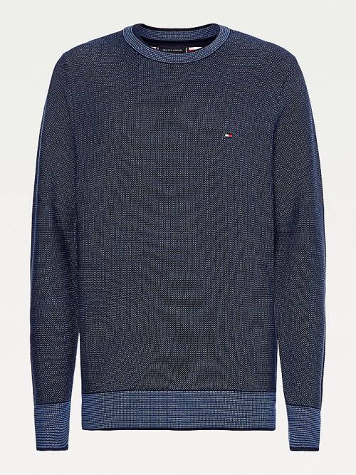 Tommy Hilfiger Three-Tone Organic Pamut Jumper Pulóverek Férfi Kék | TH856QIS