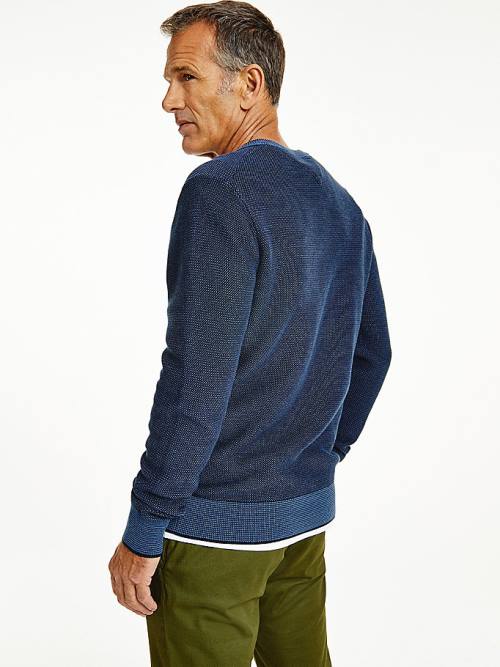 Tommy Hilfiger Three-Tone Organic Pamut Jumper Pulóverek Férfi Kék | TH856QIS