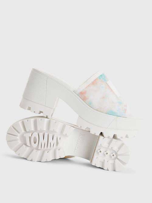 Tommy Hilfiger Tie-Dye Block Heel Mules Szandál Női Fehér | TH237NEY