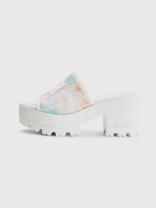 Tommy Hilfiger Tie-Dye Block Heel Mules Szandál Női Fehér | TH237NEY