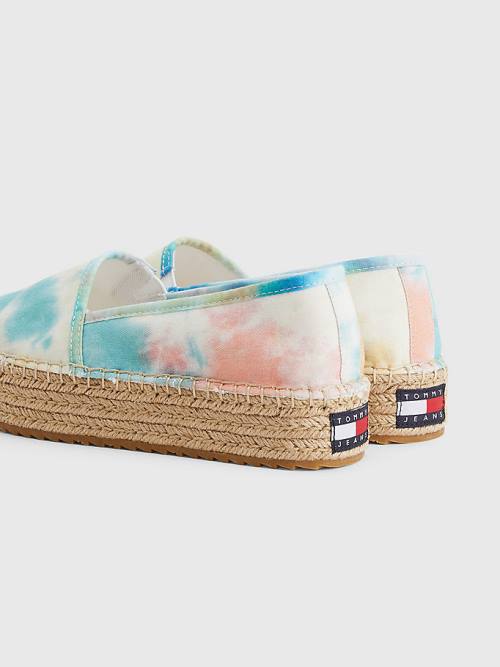 Tommy Hilfiger Tie-Dye Flatform Espadrilles Loafer Cipő Női Fehér | TH640YJT