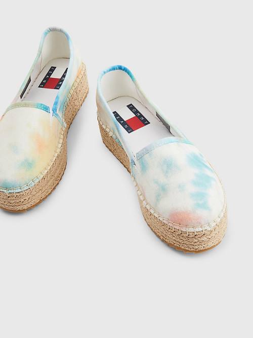 Tommy Hilfiger Tie-Dye Flatform Espadrilles Loafer Cipő Női Fehér | TH640YJT