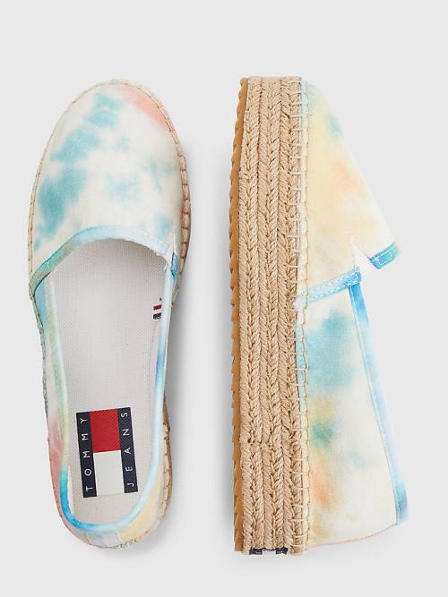 Tommy Hilfiger Tie-Dye Flatform Espadrilles Loafer Cipő Női Fehér | TH640YJT