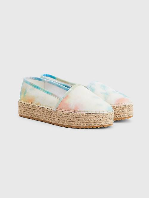 Tommy Hilfiger Tie-Dye Flatform Espadrilles Loafer Cipő Női Fehér | TH640YJT