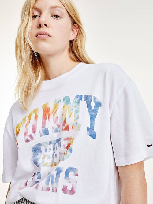 Tommy Hilfiger Tie-Dye Logo Oversized Póló Női Fehér | TH541LDE