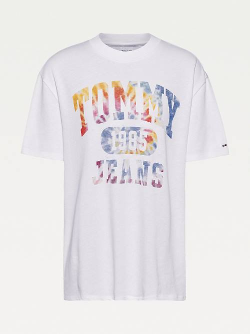 Tommy Hilfiger Tie-Dye Logo Oversized Póló Női Fehér | TH541LDE