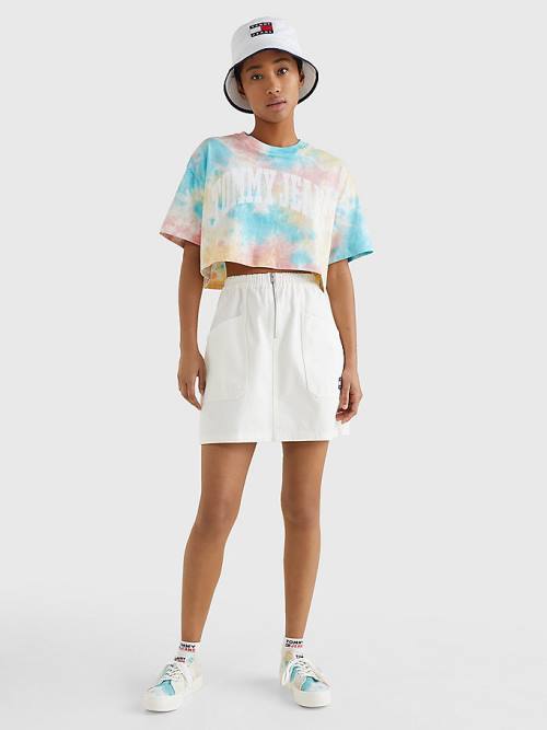 Tommy Hilfiger Tie-Dye Oversized Cropped Póló Női Fehér | TH486LWN