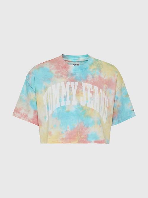 Tommy Hilfiger Tie-Dye Oversized Cropped Póló Női Fehér | TH486LWN