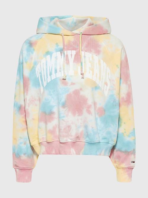 Tommy Hilfiger Tie-Dye Varsity Logo Boxy Kapucnis Pulóver Női Fehér | TH194RUB