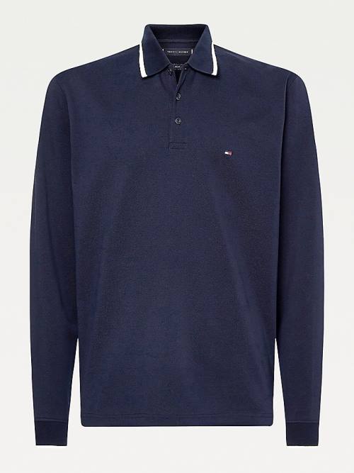 Tommy Hilfiger Tipped Long Sleeve Regular Fit Póló Férfi Kék | TH874SAV