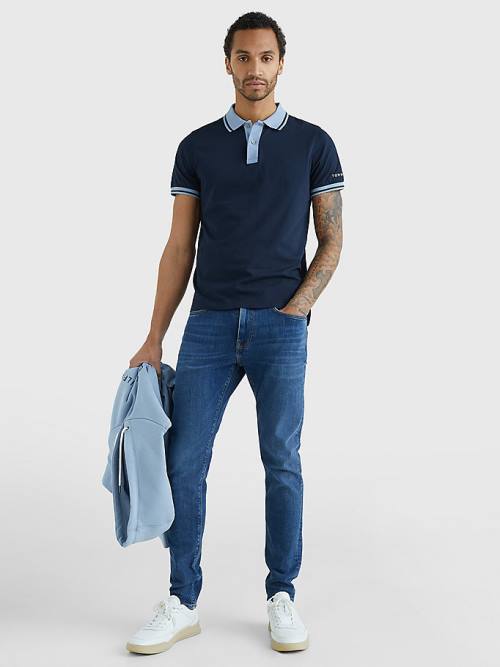 Tommy Hilfiger Tipped Slim Fit Jersey Póló Férfi Kék | TH403AYX