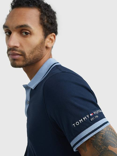 Tommy Hilfiger Tipped Slim Fit Jersey Póló Férfi Kék | TH403AYX