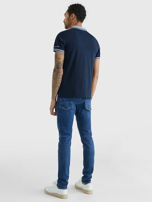 Tommy Hilfiger Tipped Slim Fit Jersey Póló Férfi Kék | TH403AYX