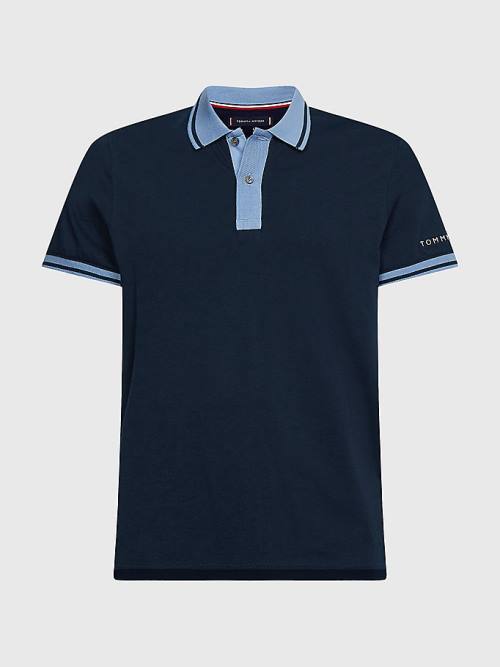 Tommy Hilfiger Tipped Slim Fit Jersey Póló Férfi Kék | TH403AYX