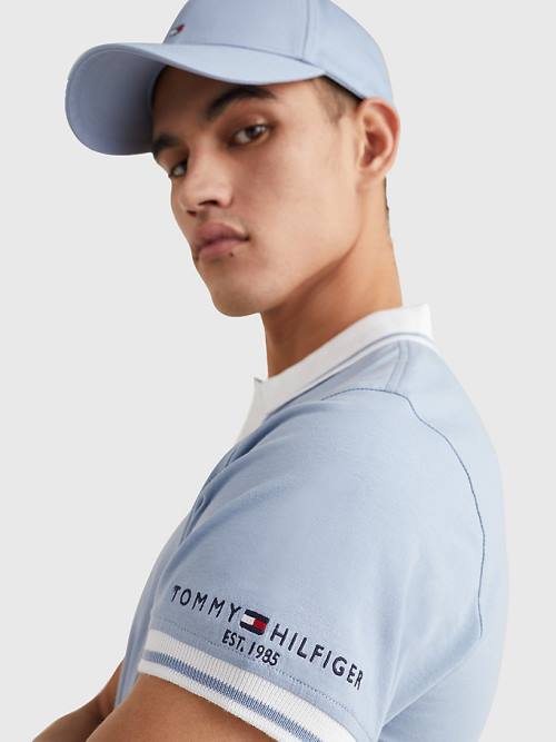 Tommy Hilfiger Tipped Slim Fit Jersey Póló Férfi Kék | TH452ZGK