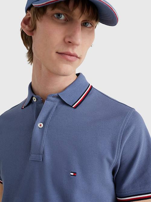 Tommy Hilfiger Tipped Slim Fit Póló Férfi Kék | TH689OIZ