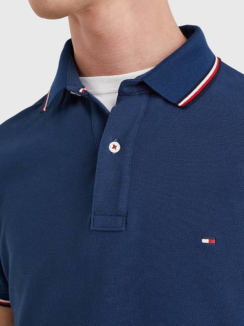 Tommy Hilfiger Tipped Slim Fit Póló Férfi Kék | TH857ZUO