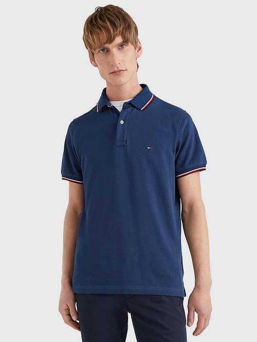 Tommy Hilfiger Tipped Slim Fit Póló Férfi Kék | TH857ZUO