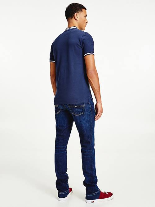 Tommy Hilfiger Tipped Stretch Slim Fit Póló Férfi Kék | TH358AXO