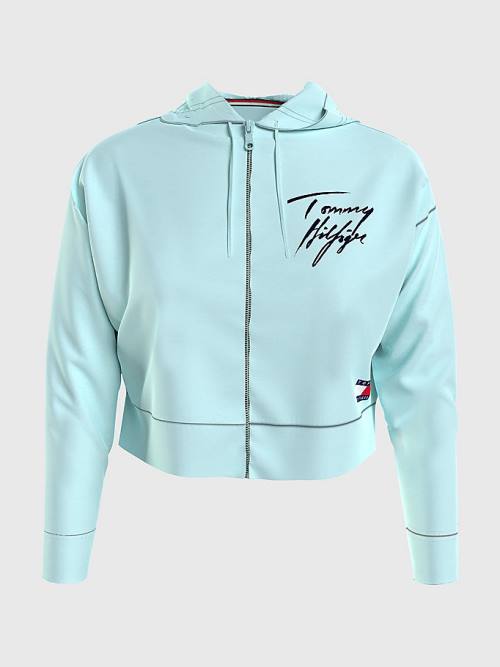 Tommy Hilfiger Tommy 85 Signature Logo Cropped Kapucnis Pulóver Női Kék | TH174DHN