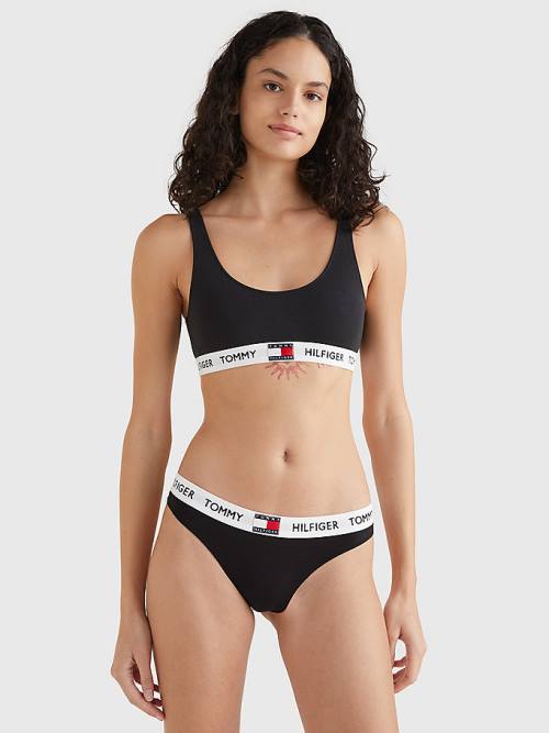 Tommy Hilfiger Tommy 85 Stretch Pamut Logo Tanga Fehérnemű Női Fekete | TH068HQR