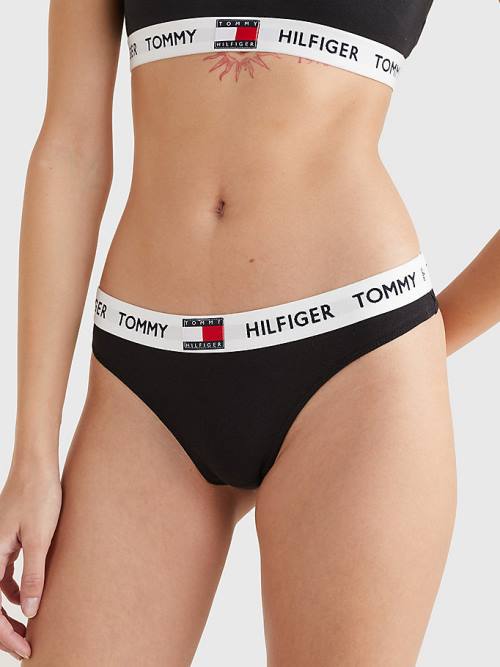 Tommy Hilfiger Tommy 85 Stretch Pamut Logo Tanga Fehérnemű Női Fekete | TH068HQR