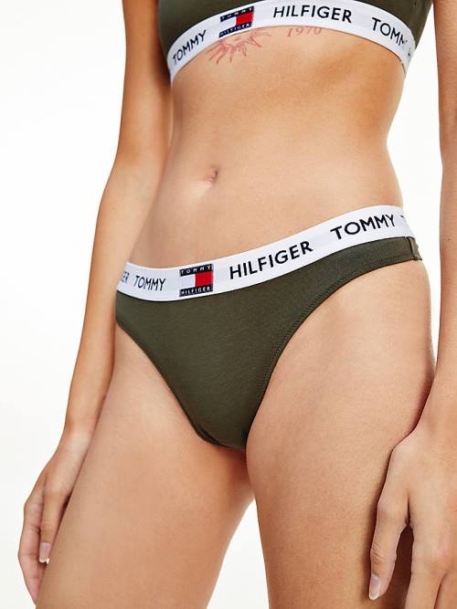 Tommy Hilfiger Tommy 85 Stretch Pamut Logo Tanga Fehérnemű Női Khaki | TH107PYU