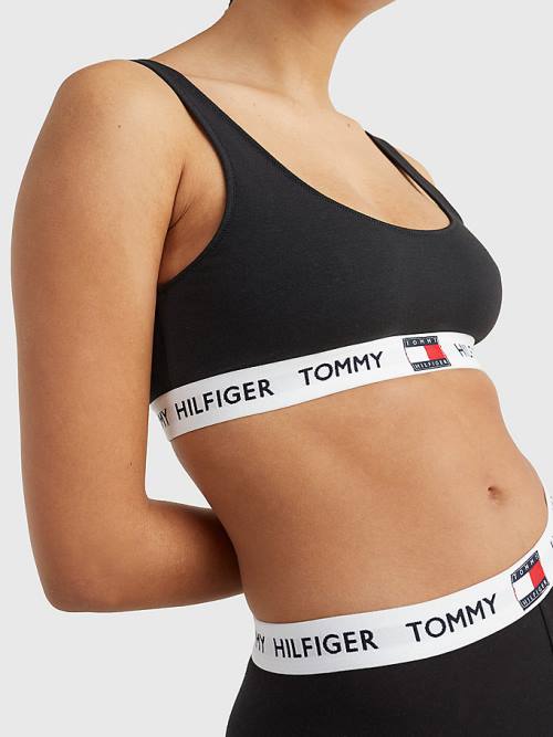 Tommy Hilfiger Tommy 85 Stretch Pamut Logo Bralette Fehérnemű Női Fekete | TH741NRZ