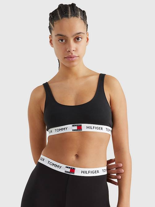 Tommy Hilfiger Tommy 85 Stretch Pamut Logo Bralette Fehérnemű Női Fekete | TH741NRZ