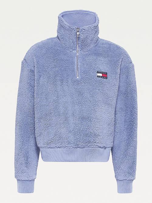 Tommy Hilfiger Tommy Badge Boxy Plush Fleece Sweatshirt Kapucnis Pulóver Női Lila | TH945EFN