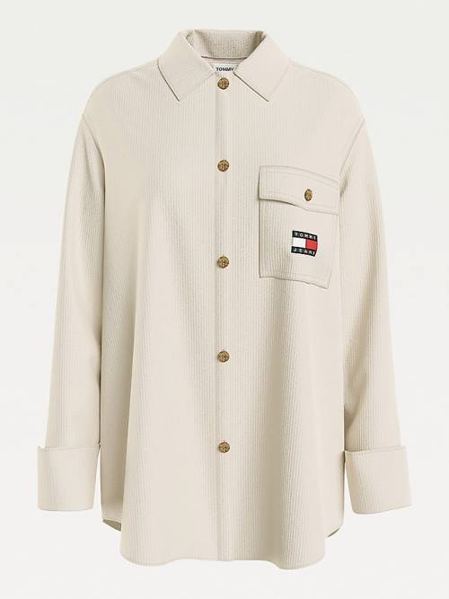 Tommy Hilfiger Tommy Badge Corduroy Oversized Fit Overshirt Ingek Női Bézs | TH148UTF