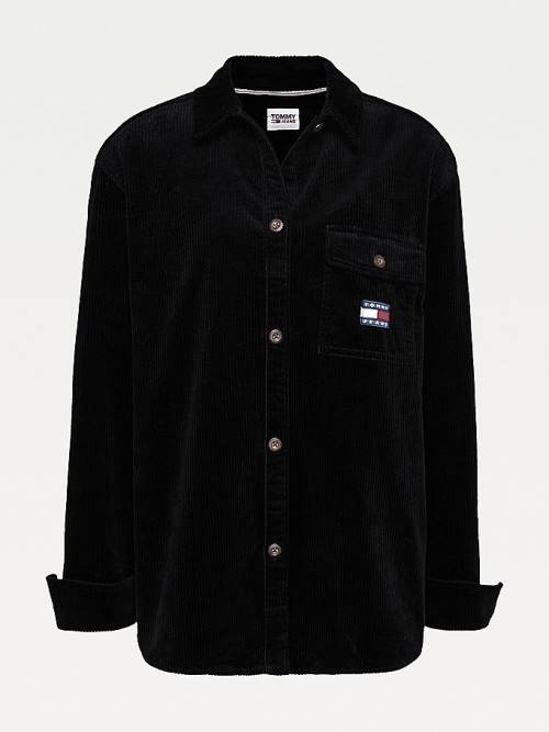 Tommy Hilfiger Tommy Badge Corduroy Oversized Fit Overshirt Ingek Női Fekete | TH298HRU