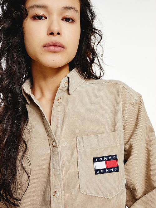 Tommy Hilfiger Tommy Badge Corduroy Shirt Ruha Női Bézs | TH012IXW