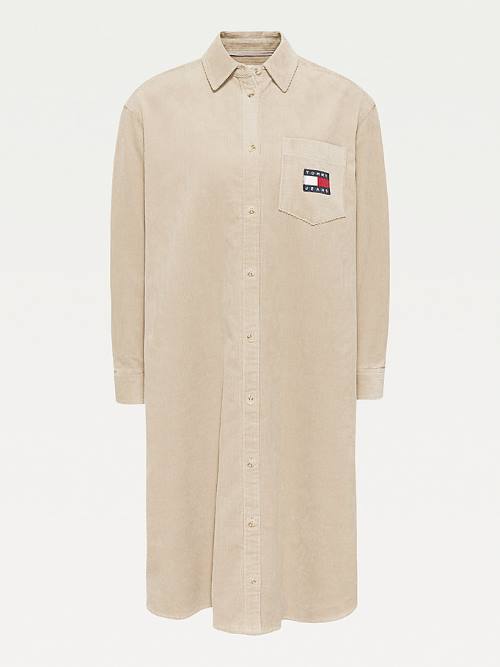 Tommy Hilfiger Tommy Badge Corduroy Shirt Ruha Női Bézs | TH012IXW