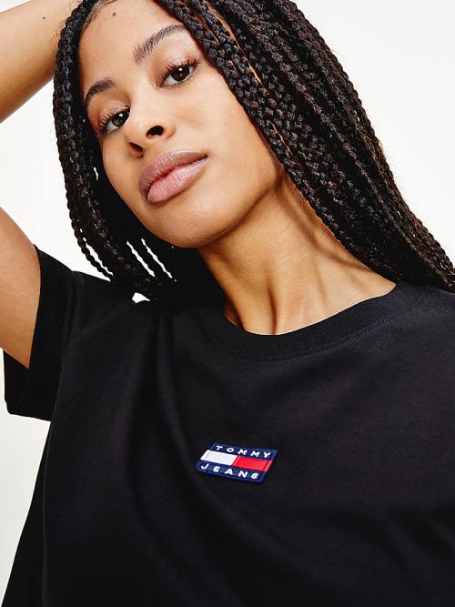 Tommy Hilfiger Tommy Badge Crew Neck Póló Női Fekete | TH048VIJ