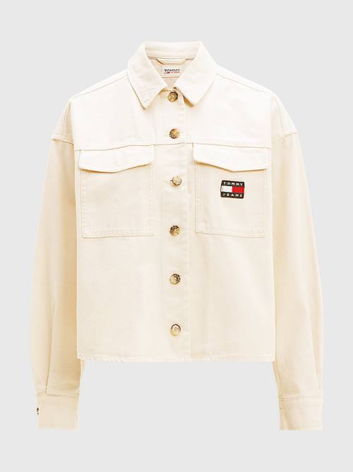 Tommy Hilfiger Tommy Badge Cropped Fit Overshirt Ingek Női Bézs | TH739VSN