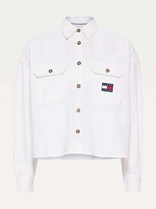 Tommy Hilfiger Tommy Badge Cropped Utility Ingek Női Fehér | TH684BTV