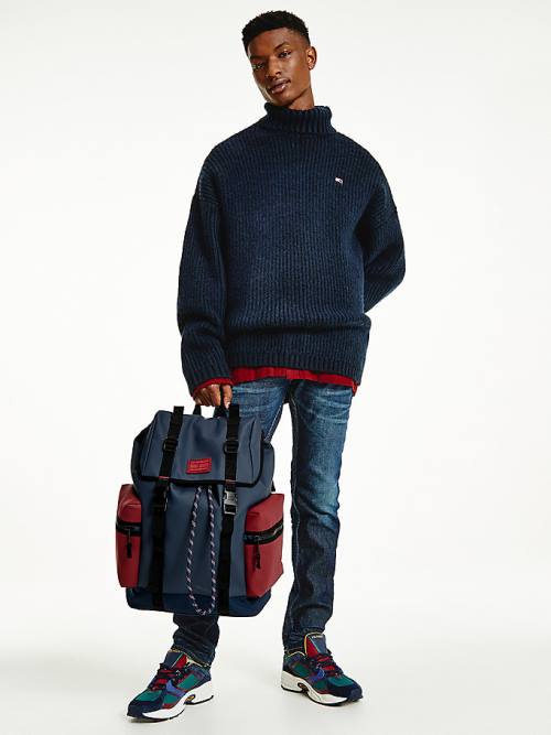 Tommy Hilfiger Tommy Badge Double Clip Backpack Táska Férfi Kék | TH396XEI