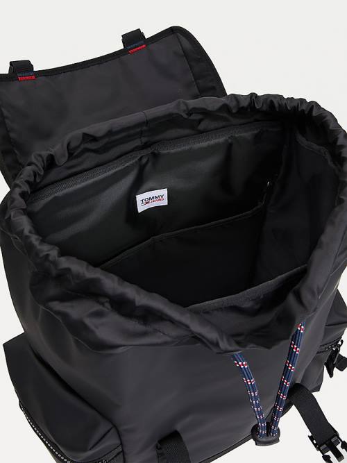 Tommy Hilfiger Tommy Badge Double Clip Backpack Táska Férfi Fekete | TH423ERP