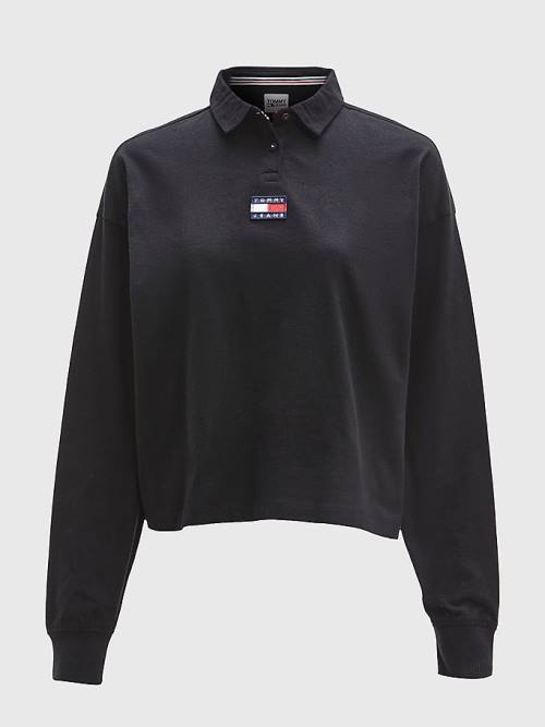 Tommy Hilfiger Tommy Badge Essential Long Sleeve Póló Női Fekete | TH970PSC