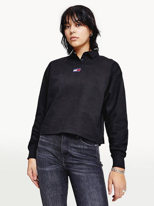 Tommy Hilfiger Tommy Badge Essential Long Sleeve Póló Női Fekete | TH970PSC